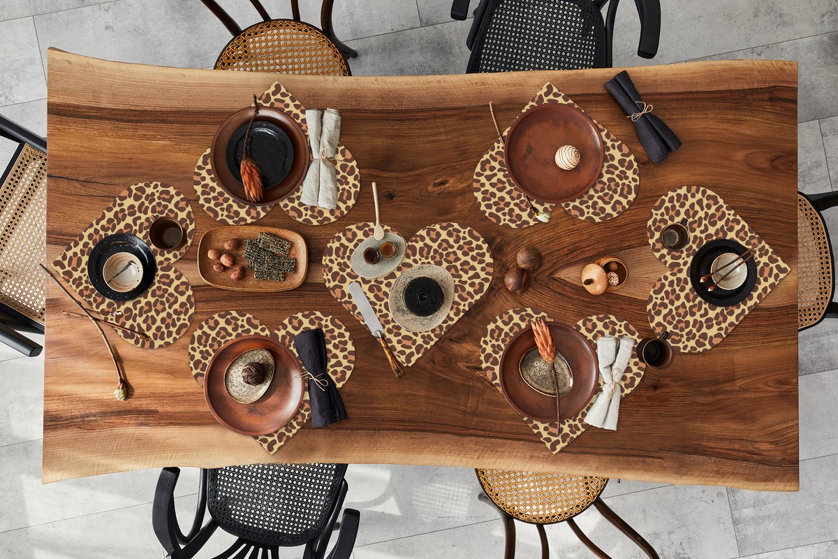 Onderleggers - Placemats - Placemats hartje - Patroon - Luipaard - Vacht - 8 stuks