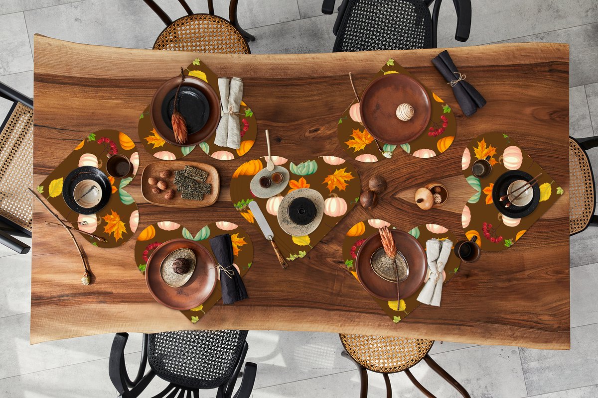 Onderleggers - Placemats - Placemats hartje - Herfst - Pompoenen - Patronen - 10 stuks