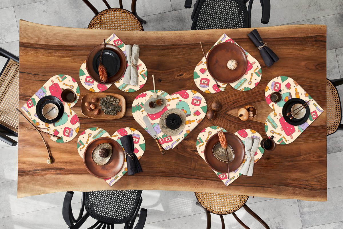 Onderleggers - Placemats - Placemats hartje - Keuken - Thee - Patronen - 10 stuks