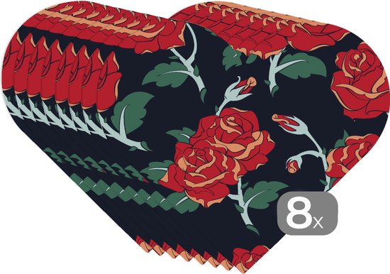 Dessous de verre - Napperons - Napperons de table cœur - Roses - Bloem - Motif - Rouge - 8 pièces