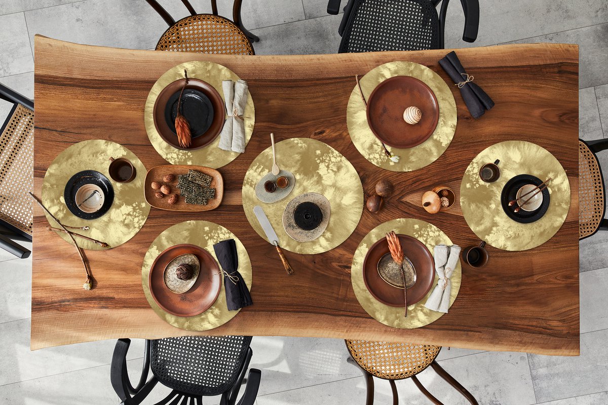 Ronde placemats - Onderlegger - Placemats rond - Goud - Verf - Abstract - 10 stuks