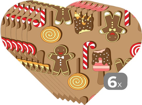 Dessous de verre - Napperons - Napperons coeur - Noël - Biscuits - Snoep - Motifs - 6 pièces - Noël - Cadeau - Cadeau de Noël pour hommes, femmes et enfants