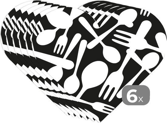 Dessous de verre - Napperons - Napperons coeur - Couverts - Motifs - Wit Zwart - 6 pièces