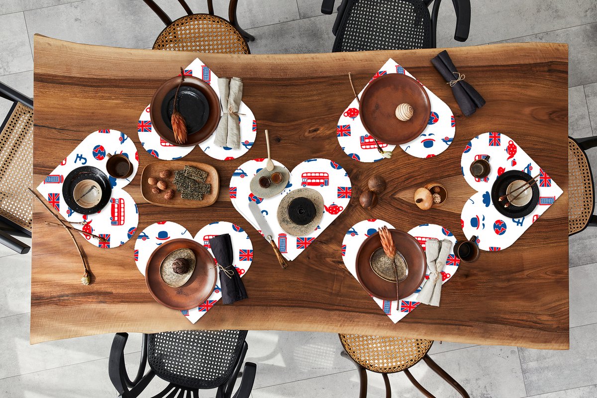 Onderleggers - Placemats - Placemats hartje - Engeland - Patronen - Londen - 8 stuks