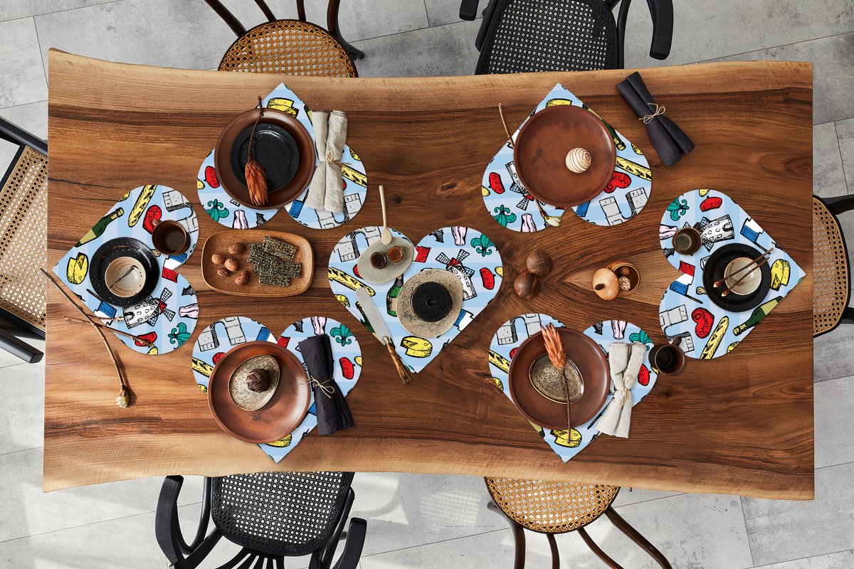 Onderleggers - Placemats - Placemats hartje - Parijs - Patronen - Frankrijk - 8 stuks