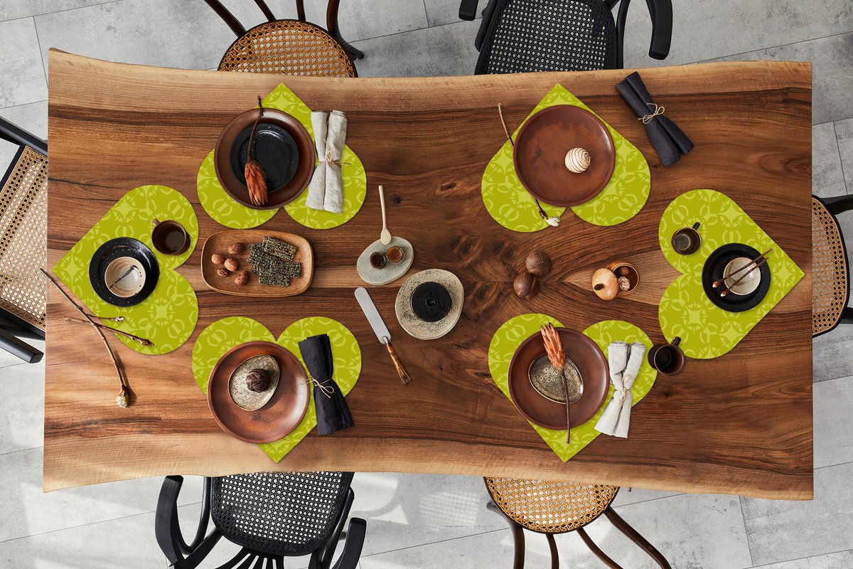 Onderleggers - Placemats - Placemats hartje - Kompas - Groen - Patronen - 6 stuks