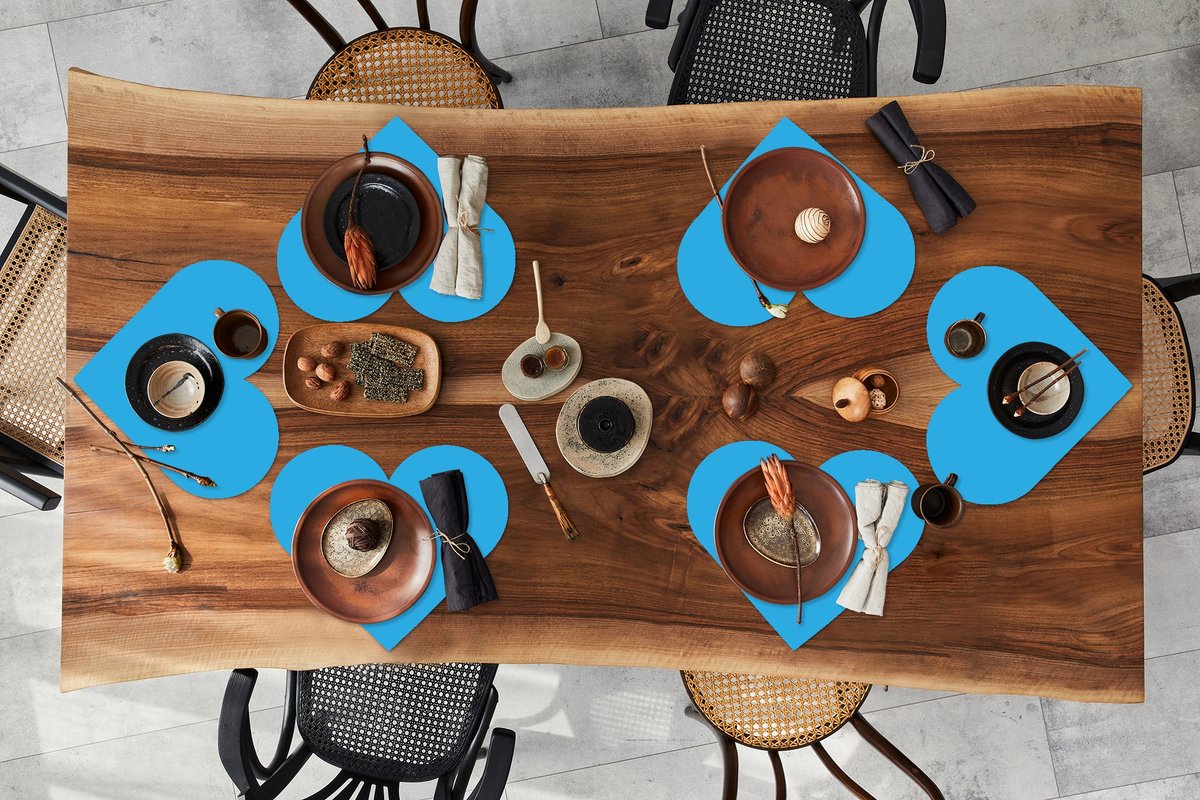 Onderleggers - Placemats - Placemats hartje - Blauw - Licht - Kleuren - 6 stuks