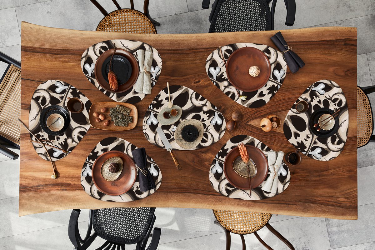 Placemat organisch - Placemats organic - Onderleggers - Skull - Halloween - Patronen - 8 stuks