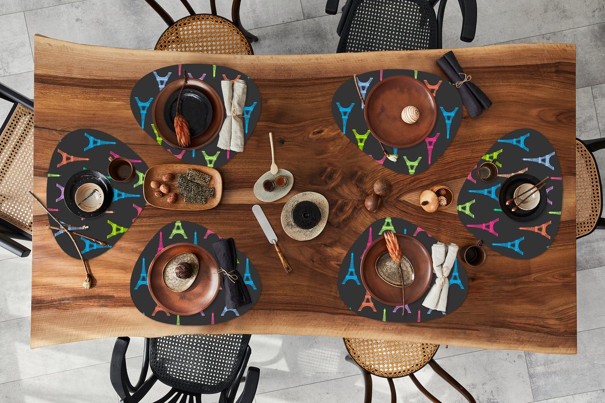 Placemat organisch - Placemats organic - Onderleggers - Eiffeltoren - Patronen - Parijs - 6 stuks