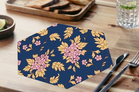 Napperons de table hexagon - Sets de table sets de table - Set de table hexagone - Fleur - Feuilles - Rose - Goud - Motifs - 8 pièces