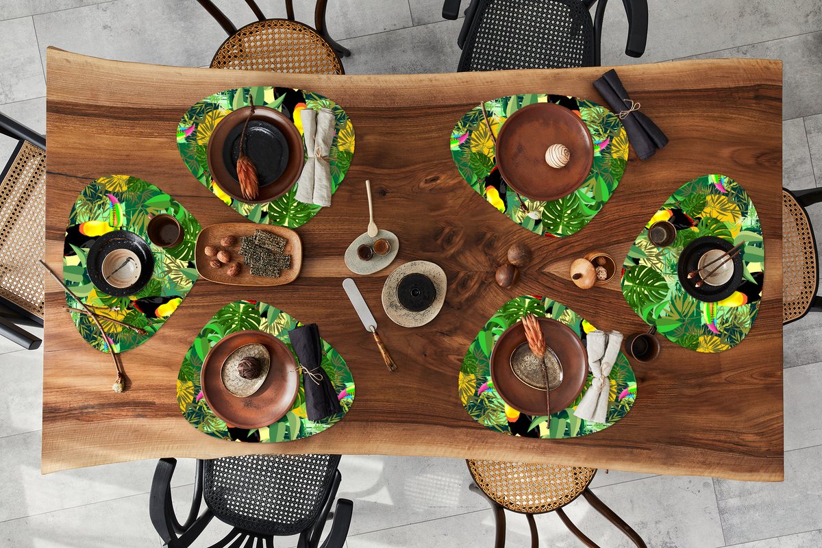 Placemat organisch - Placemats organic - Onderleggers - Vogel - Patronen - Jungle - 6 stuks