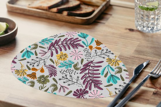 Set de table bio - Napperons bio - Sets de table - Fleurs - Feuilles - Motif - 8 pièces
