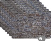 Placemat - Keien - Vintage - Muur - 45x30 cm - 6 stuks - Hittebestendig - Anti-Slip - Onderlegger - Afneembaar