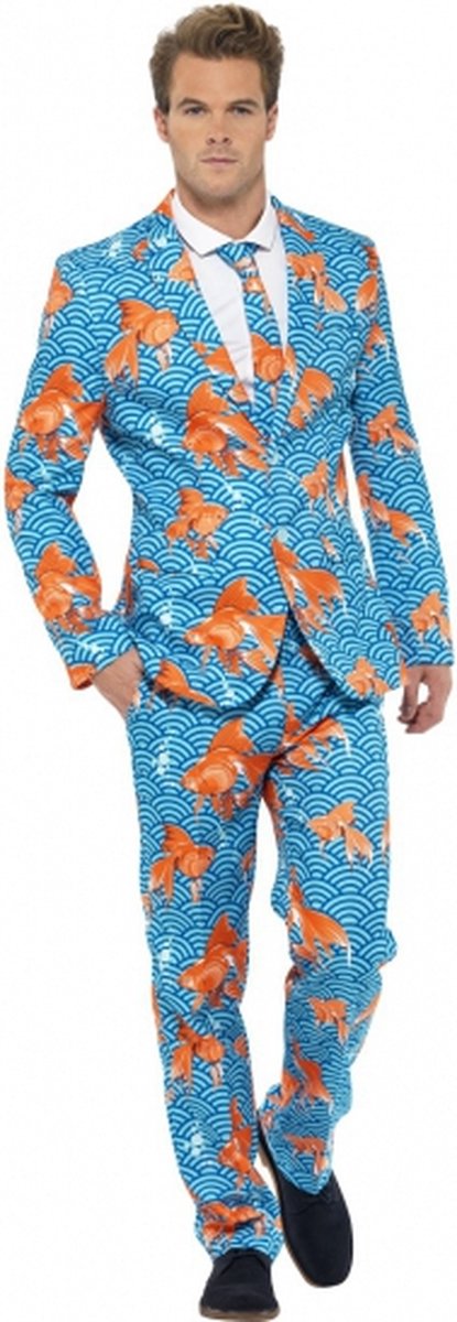 Heren kostuum goudvissen print XL