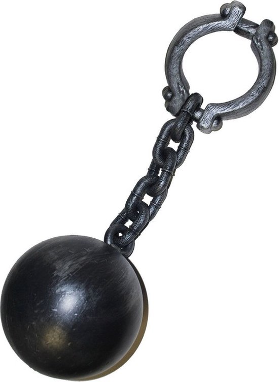 Funny Fashion Jumbo enkel ketting met kogel - 55 cm - kunststof - boeven - gevangenen - halloween
