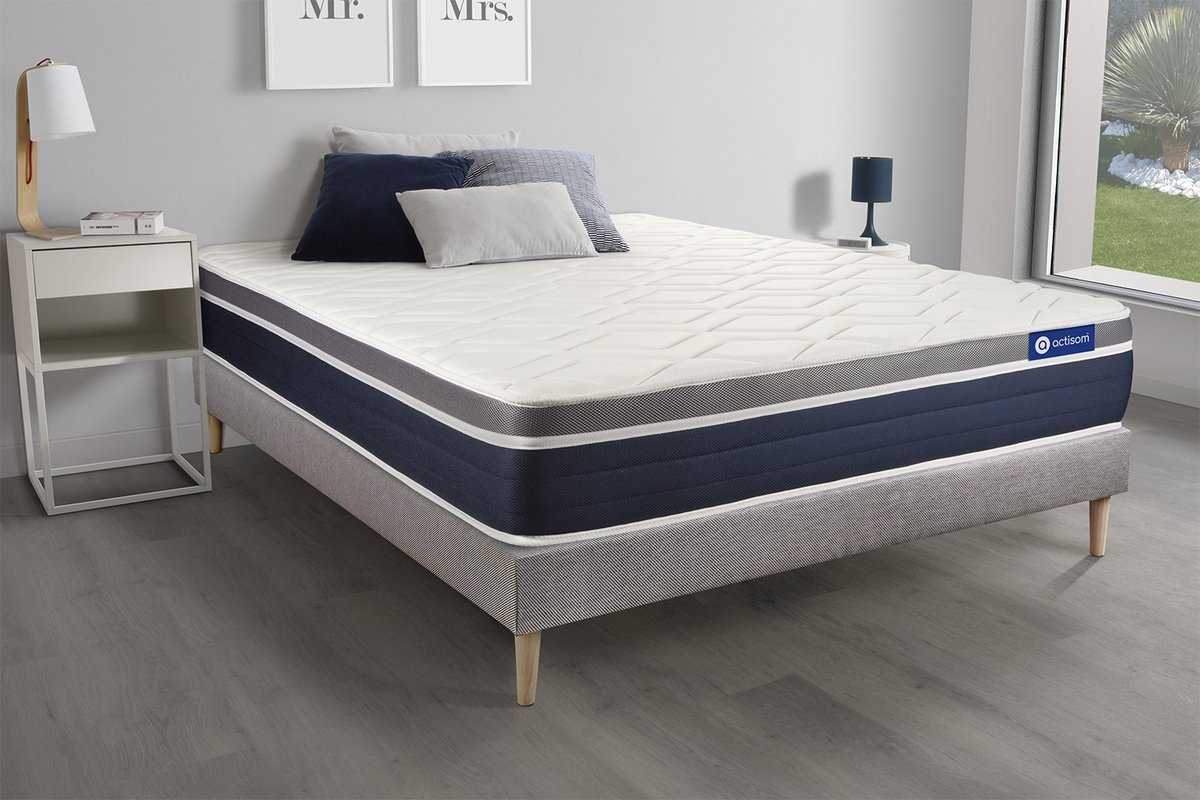Complete boxspring met matras tweepersoons- Actisom Actilatex confort grijs - Latex en traagschuim - 120 x 195 cm