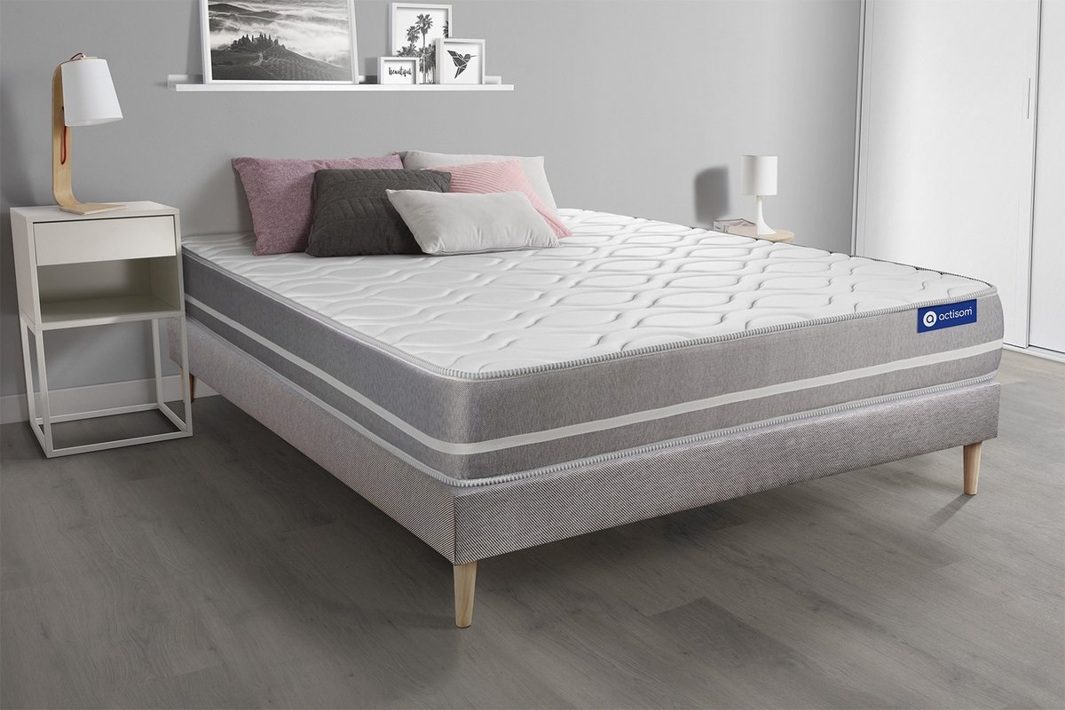 Complete boxspring met matras tweepersoons- Actisom Actimemo touch grijs - Traagschuim - 160 x 195 cm