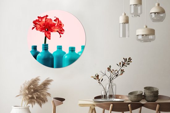 Fleurs d'Amaryllis rouges dans un vase bleu Assiette en plastique cercle mural - ⌀ 90 cm - peinture ronde - impression photo sur cercle mural en plastique (forex) / cercle vivant / (décoration murale)