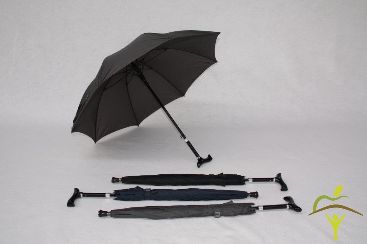 Pluviose wandelstokparaplu 2-in-1- hoogteverstelbaar 82 - 94 cm, zwart
