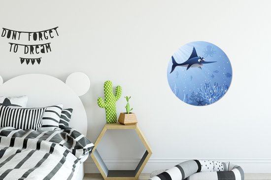 Une illustration d'un espadon dans l'assiette en plastique cercle mur de la mer ⌀ 30 cm - impression photo sur cercle mural / cercle vivant (décoration murale)