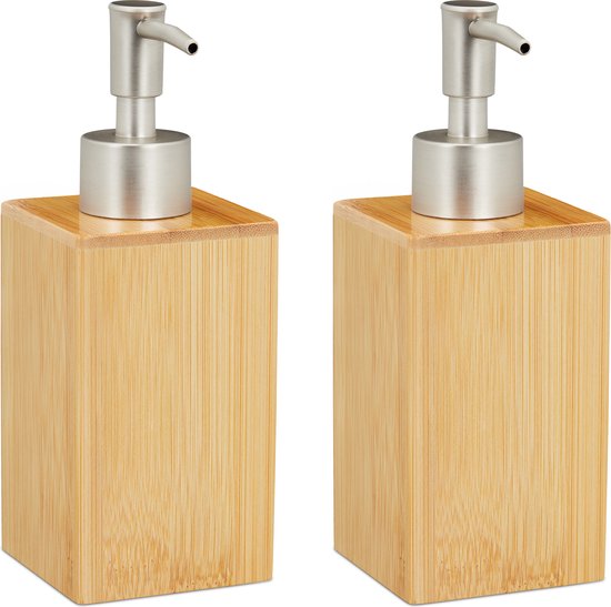 Relaxdays 2x zeeppompje bamboe - zeepdispenser landelijk - handzeeppompje  200 ml handmatig | bol.com