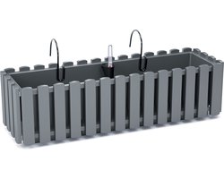 Fence-look plantenbak/bloembak - kunststof - 58 x 18 x 16 cm - grijs - hangend - voor binnen en buiten