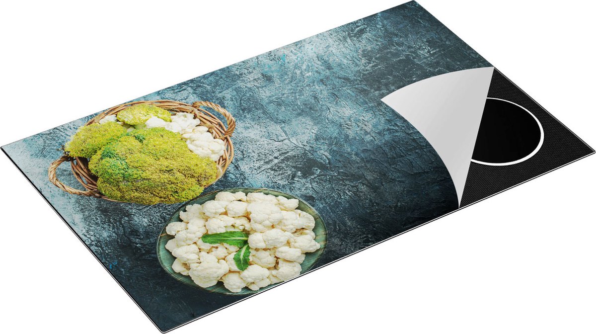Chefcare Inductie Beschermer Bloemkolen op een Grijze Tafel - 85x50 cm - Afdekplaat Inductie - Kookplaat Beschermer - Inductie Mat