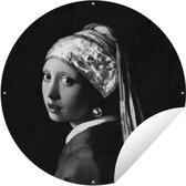 Tuincirkel Het meisje met de parel - Johannes Vermeer - Zwart - Wit - 120x120 cm - Ronde Tuinposter - Buiten XXL / Groot formaat!