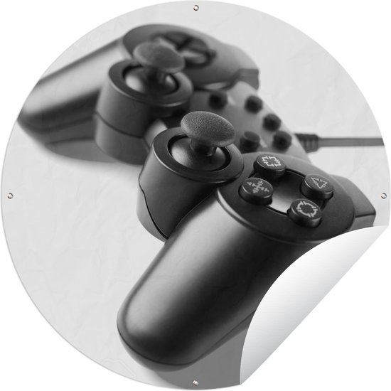 Tuincirkel Playstation controller - zwart wit - Ronde Tuinposter - Buiten