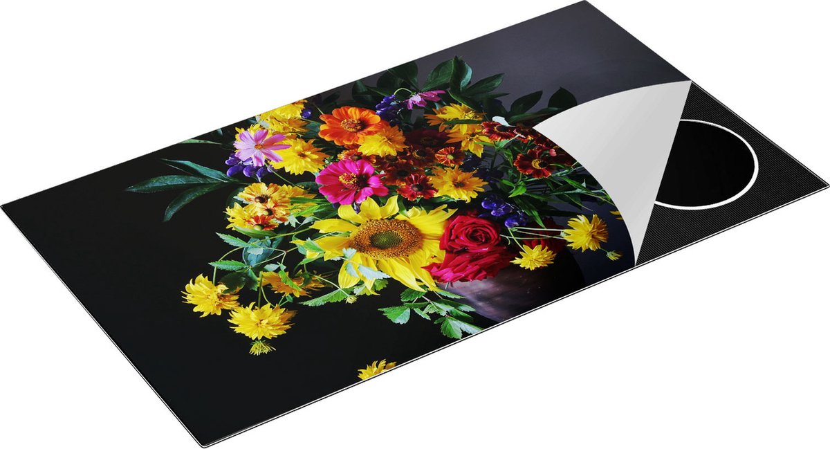 Chefcare Inductie Beschermer Vaas met Verschillende Bloemen - 95x50 cm - Afdekplaat Inductie - Kookplaat Beschermer - Inductie Mat