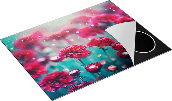 Chefcare Inductie Beschermer Rode Bloemen - 77x59 cm - Afdekplaat Inductie - Kookplaat Beschermer - Inductie Mat