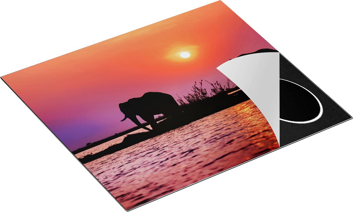 Chefcare Inductie Beschermer Twee Olifanten aan het Water bij Zonsondergang - 60x55 cm - Afdekplaat Inductie - Kookplaat Beschermer - Inductie Mat
