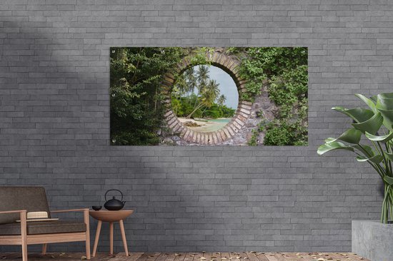Affiche de jardin - Palmier - Plage - Tropical - Transparent - Affiche de clôture - 160x80 cm - Jardin- Toile de jardin