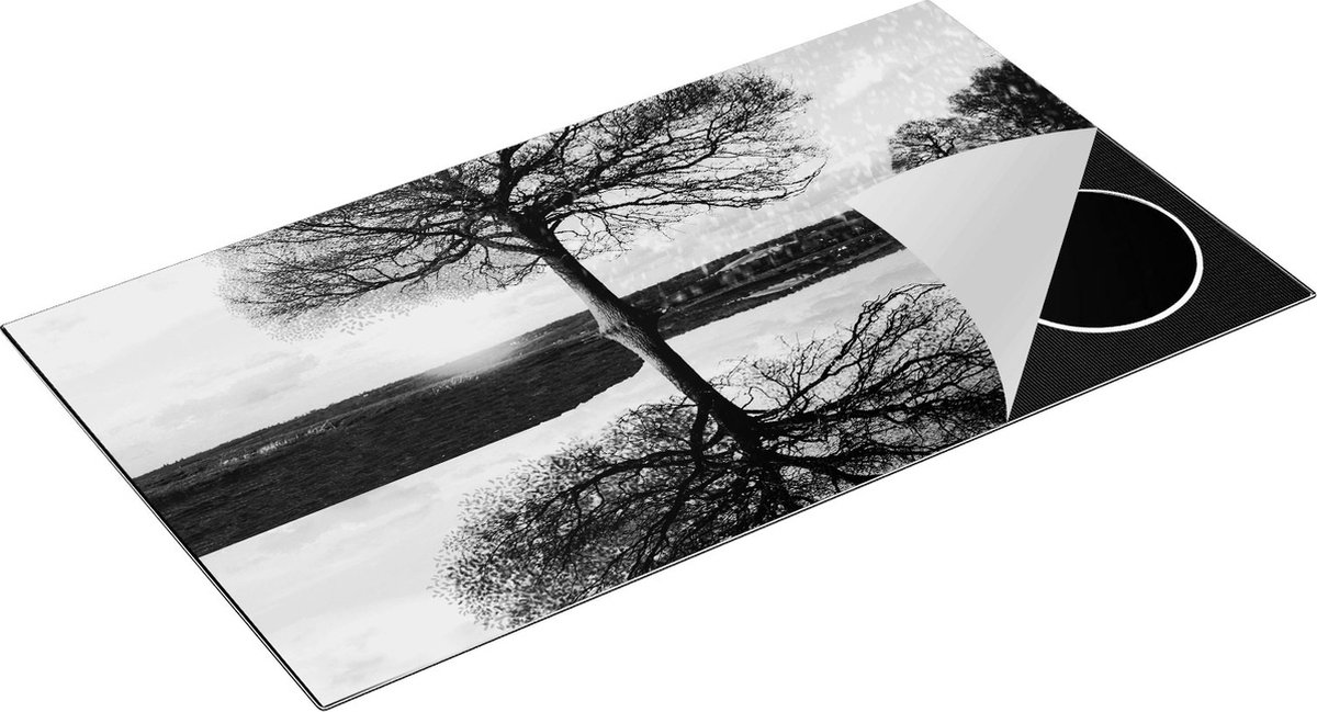 Chefcare Inductie Beschermer Vier Seizoenen Boom - Zwart Wit - 95x50 cm - Afdekplaat Inductie - Kookplaat Beschermer - Inductie Mat
