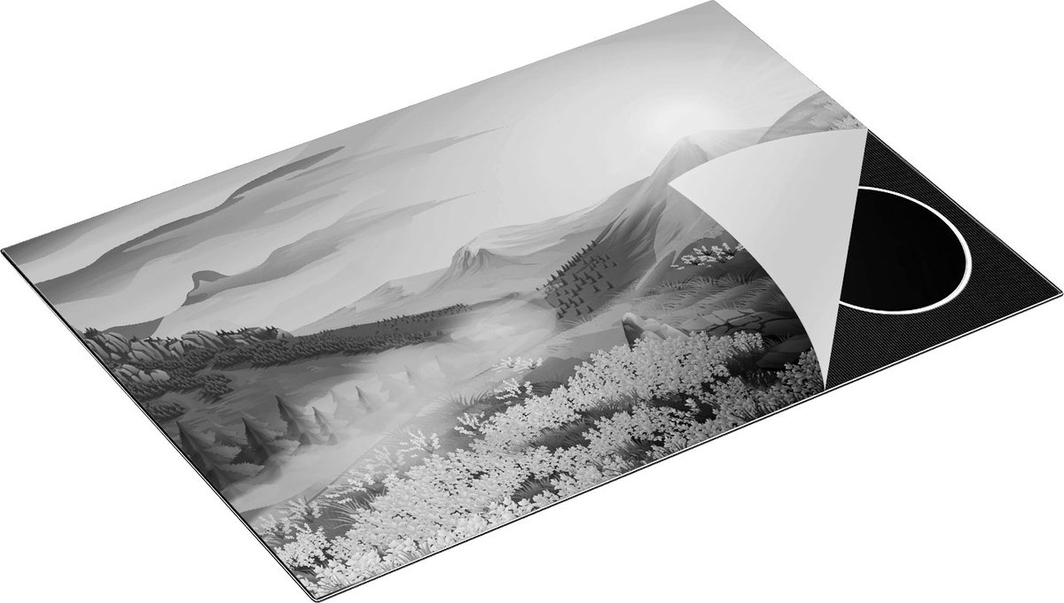 Chefcare Inductie Beschermer Lavendel Bloemen in de Bergen - Abstract - Zwart Wit - 76x51,5 cm - Afdekplaat Inductie - Kookplaat Beschermer - Inductie Mat