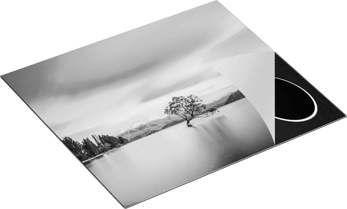 Chefcare Inductie Beschermer Wanaka Boom in het Water bij Zonsopgang - Zwart Wit - 58,3x51,3 cm - Afdekplaat Inductie - Kookplaat Beschermer - Inductie Mat