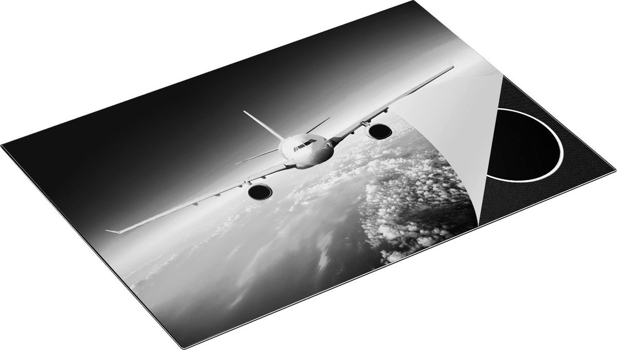 Chefcare Inductie Beschermer Vliegtuig in de Wolken - Zwart Wit - 75x50 cm - Afdekplaat Inductie - Kookplaat Beschermer - Inductie Mat
