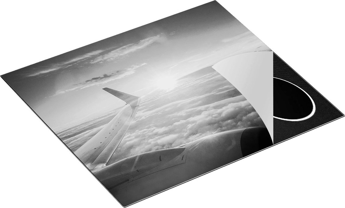 Chefcare Inductie Beschermer Vliegtuig in de Lucht met de Zon - Zwart Wit - 59x52 cm - Afdekplaat Inductie - Kookplaat Beschermer - Inductie Mat