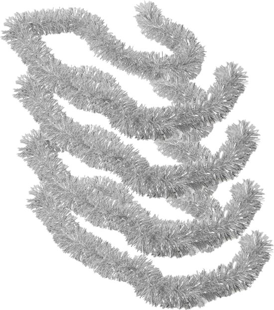 Gerimport Kerstslingers - 4x stuks - glitter zilver - folie - 180 x 7 cm - kerstboom versiering/guirlandes
