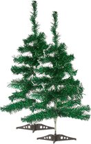 2x stuks kleine glitter groene kerstbomen van 60 cm van kunststof met voet - Mini boompjes voor kinderkamer/kantoor