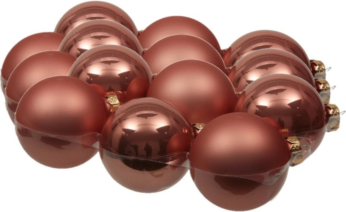 18x stuks kerstversiering kerstballen koraal roze van glas - 8 cm - mat/glans - Kerstboomversiering