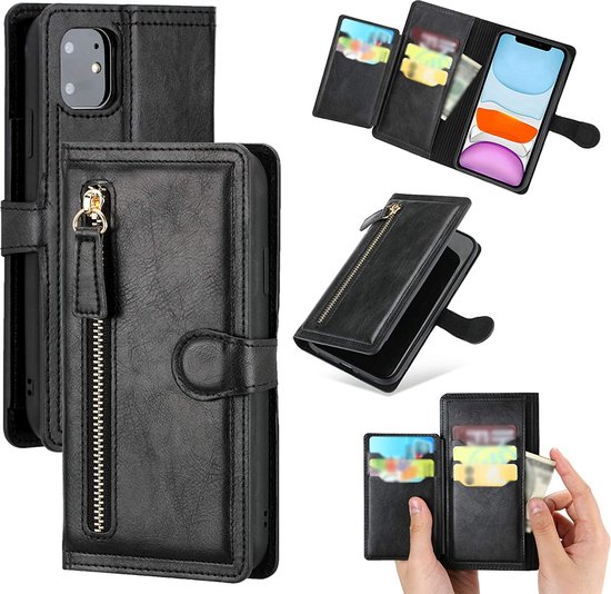 Samsung Galaxy A22 5G Book case avec fermeture éclair - Rabat - Magnétique - Porte-5 cartes - Zwart