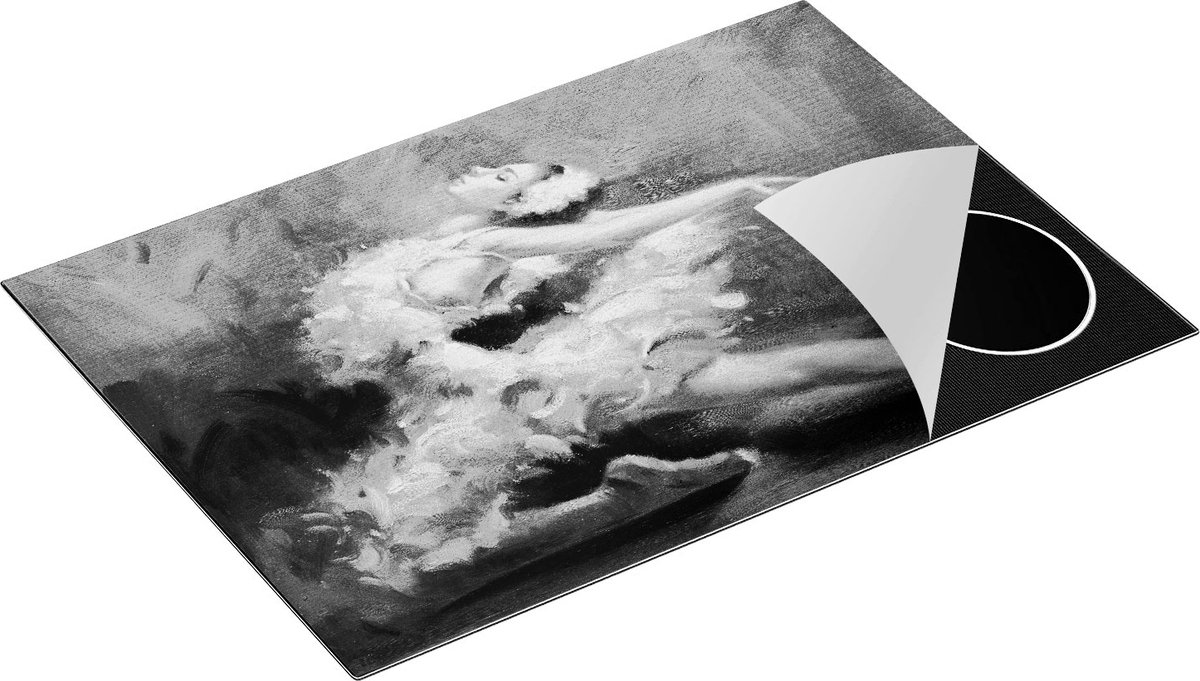 Chefcare Inductie Beschermer Ballerina van Olieverf - Ballet - Zwart Wit - 76x51,5 cm - Afdekplaat Inductie - Kookplaat Beschermer - Inductie Mat