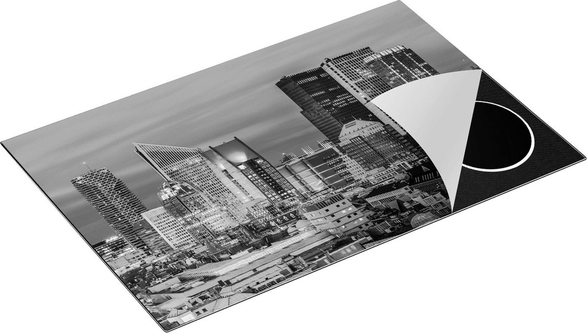Chefcare Inductie Beschermer Den Haag Skyline met Wolkenkrabbers - Zwart Wit - 83x51,5 cm - Afdekplaat Inductie - Kookplaat Beschermer - Inductie Mat