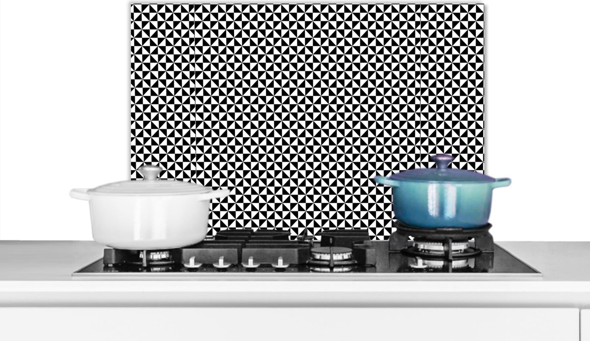 Spatscherm - Patronen - Driehoek - Design - Zwart - Wit - Keuken - Spatwand- 60x40 cm