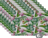 Placemats - Jungle - Tropical - Flamingo - Roze - Bloemen - Natuur - Onderlegger - Keuken - 45x30 cm - 6 stuks