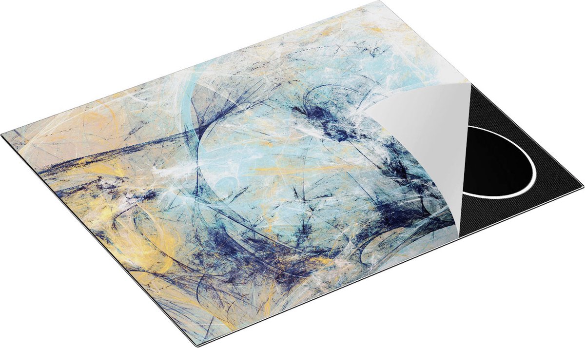 Chefcare Inductie Beschermer Abstracte Kunst - Rustige Blauwe en Gele Kleuren - 65x55 cm - Afdekplaat Inductie - Kookplaat Beschermer - Inductie Mat