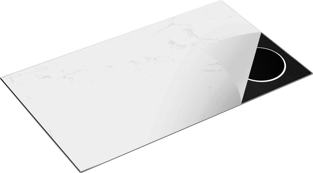 Chefcare Inductie Beschermer Abstracte Kunst - Witte Marmer met Bruin en Grijs - Zwart Wit - 89,6x51,6 cm - Afdekplaat Inductie - Kookplaat Beschermer - Inductie Mat