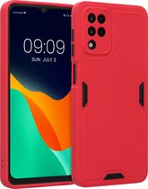 kwmobile hoesje compatibel met Samsung Galaxy A12 - Hoes met reliëf voor extra grip in zwart / rood - Robuust ontwerp design