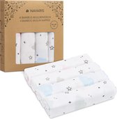 Navaris mousseline doeken voor baby - 4 stuks 80 x 80 cm voor boertjes of als deken - Superzacht viscose en katoen - Wit/blauw ontwerp